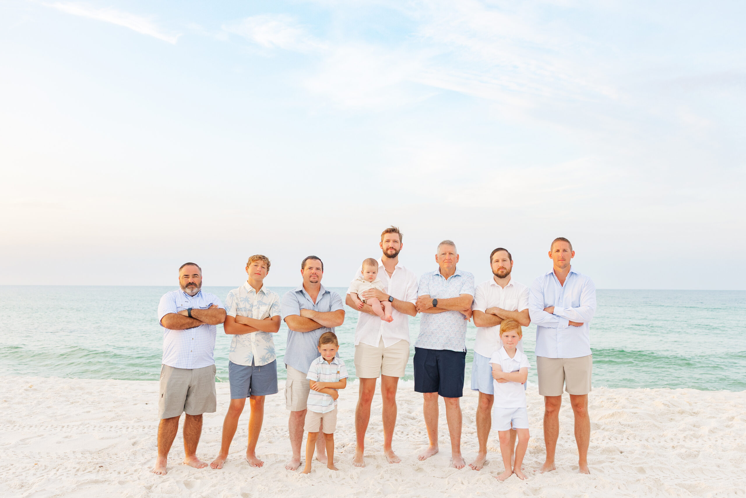 all the boys of the extended family on pensacola beach